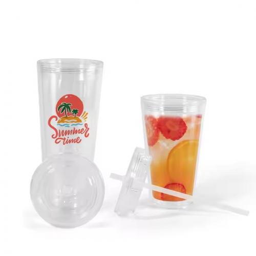 18oz Clear Plastic Tumblers With Double Wall Lid