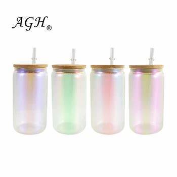 Sublimation Shimmer Libbey glass can with bamboo lid 