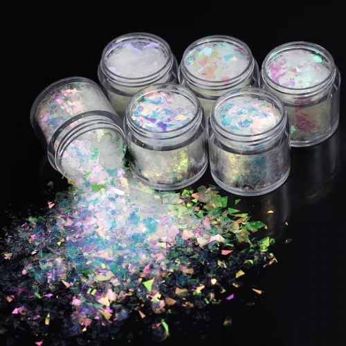 6 Bottles Iridescent Chunky Glitter Flakes Kit